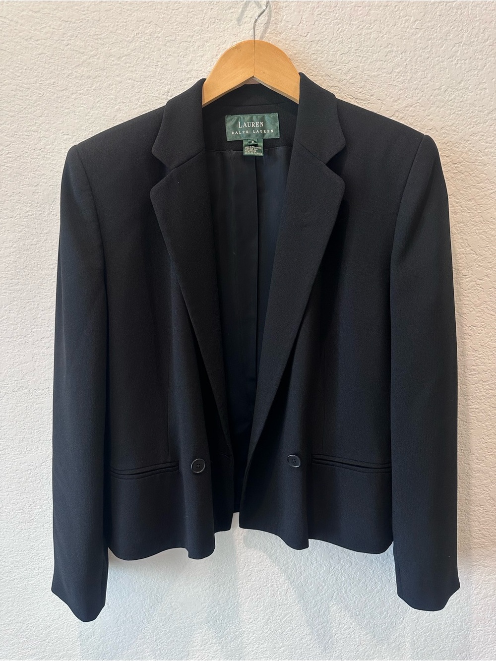 Lauren‎ Ralph Lauren Black Blazer Double Button Notched Lapel Career Jacket 8